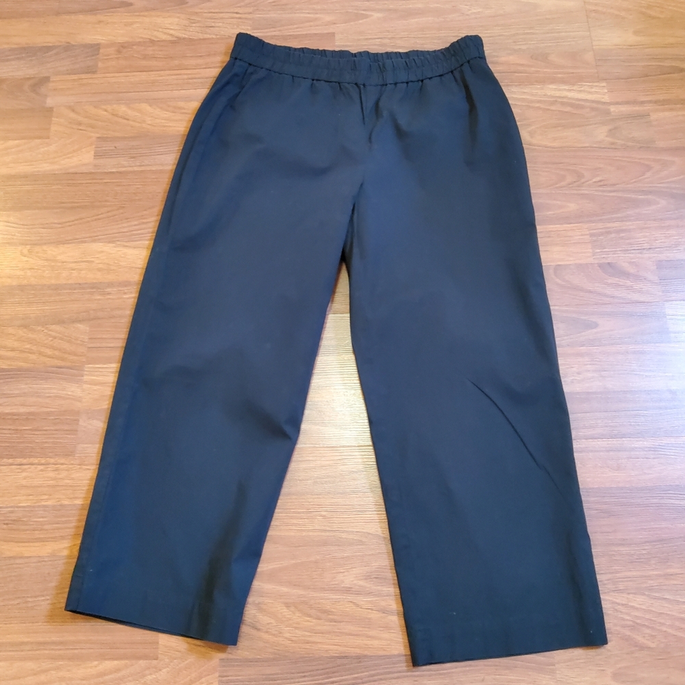 Eileen Fisher Organic Cotton Spandex Cropped Wide Leg Black Pants Size M
